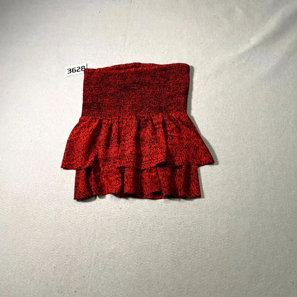 Michael Kors Mini Skirt Womens Small Red‎ Black Animal Print Smocked Ruffle Hem